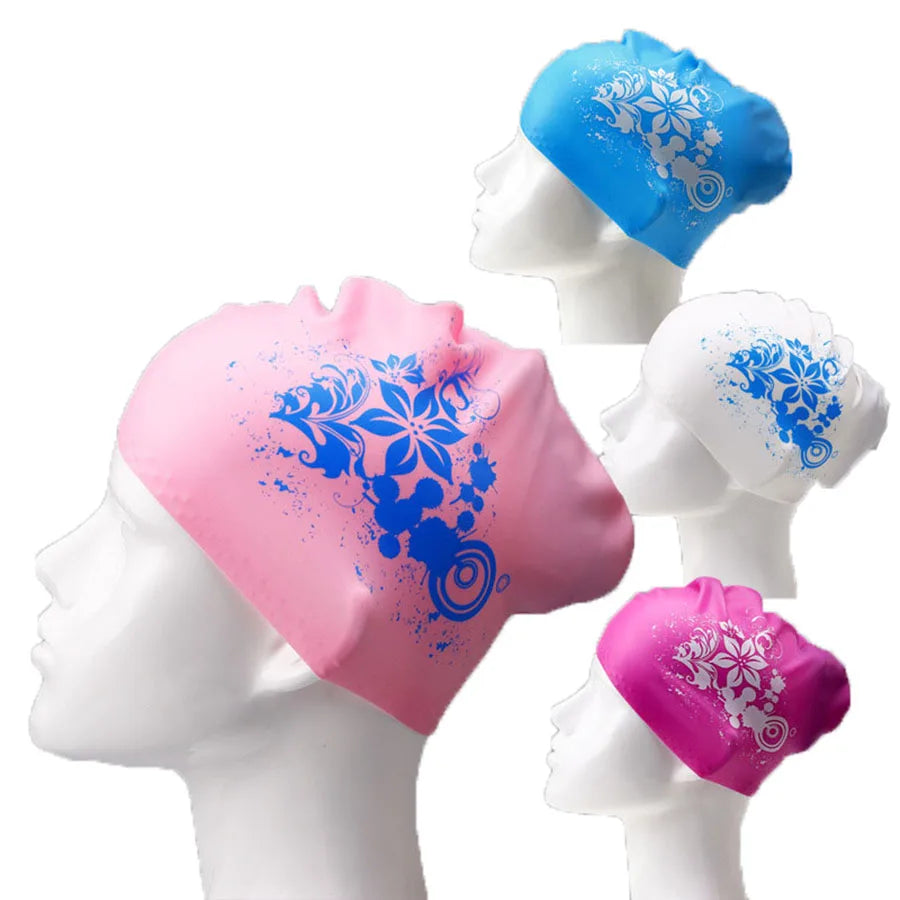Silicone Fashional Ladies Elastic Swimming Cap Waterproof Ear Hair Protection Swim Hats for Long Hair Women Pool Diving Cap